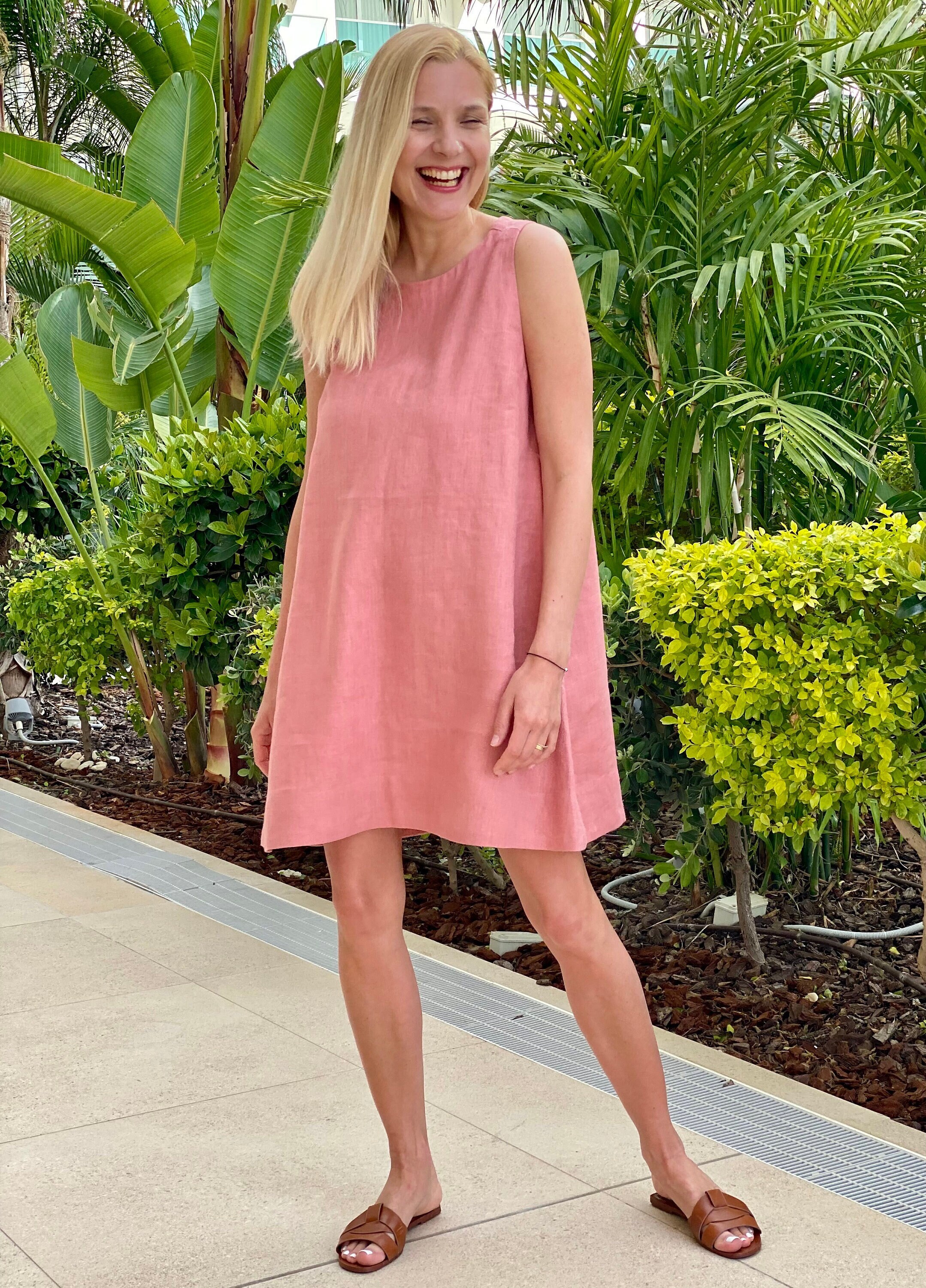 chinese dress ladies Anita Linen Sleeveless Dress Dusty Pink  Dolma Retail