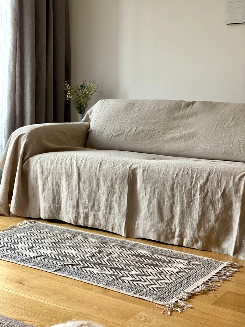 Linen Sofa Cover. Linen Couch Cover. Natural Linen Bedspread. Etsy