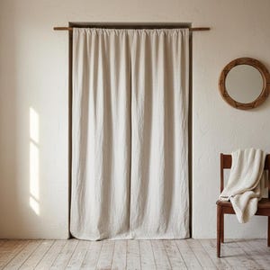 Cortinas de linho verde musgo com efeito lavado, painéis de cortina de linho com bolso para varão, cortinas de linho macias para quarto, decoração rústica para sala de estar. imagem 11