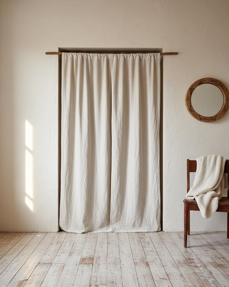 Cortinas de linho verde musgo com efeito lavado, painéis de cortina de linho com bolso para varão, cortinas de linho macias para quarto, decoração rústica para sala de estar. imagem 11
