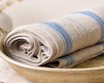 Juego de paños de cocina de lino estilo francés: paños de cocina a rayas, hechos a mano. Toallas de lino vintage a rayas. Toallas de mano de lino natural.