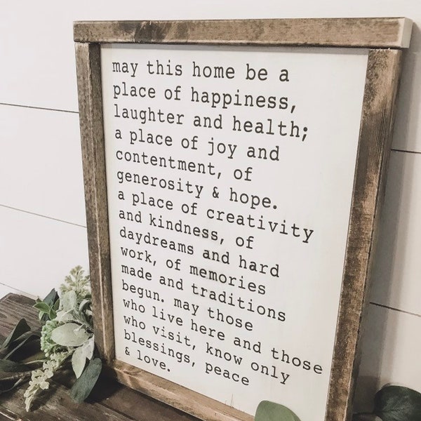 irish blessing sign, may this home be a place of happiness, home blessing, housewarming gift, solid wood framed sign, new home gift