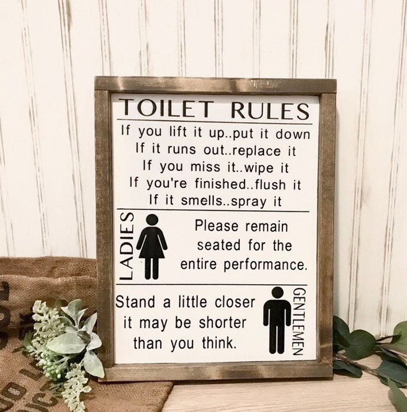 Bathroom rules toilet rules funny washroom sign farmhouse Etsy