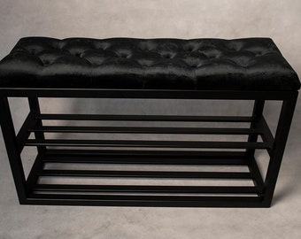 Simple Shoe rack | Quilted seating | Entryway bench | Black