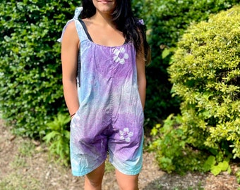 Tie dye romper, hippie flower romper, hippie jumpsuit, handmade tie dye romper, hippie summer outfit, tie dye summer outfit, tie dye jumper