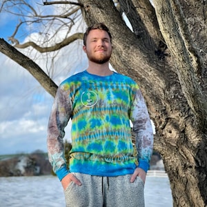 long sleeve tie dye, blue tie dye shirt, gray tie dye shirt, heady yellow shirt, hippie tie dye shirt, indie tie dye shirt, dope tie dye top
