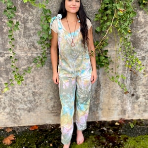226227 Cotton Adjustable Tie-Dye Overall (Jade Green)