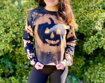 Bleach dye pumpkin shirt, Halloween bleach dye, bleached pumpkin shirt, long sleeve pumpkin shirt, heady bleach shirt, heady pumpkin shirt,