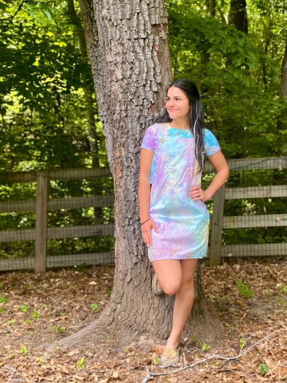Pastel Overall Dress, Tie Dye Overall Dress, Handmade Overalls, Handmade Overall Dress, Beachy Boho Overall Dress, Hippie Overall Dress,