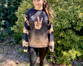 Bleach peace shirt, peace sign shirt, heady peace shirt, bleach long sleeve top, bleached long sleeve top, peace sign shirt, hipster bleach