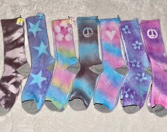 Tie dye socks, sunset socks, pink tie dye socks, peach tie dye socks, beachy blue socks, rainbow socks, tie dye rainbow socks, heady socks,
