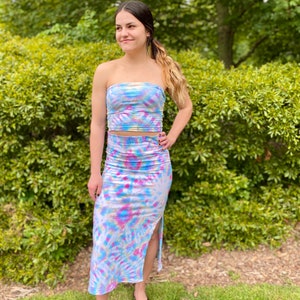 Handmade two piece set, boho skirt set, hippie skirt set, heady tie dye skirt, tie dye skirt set, tie dye skirt, spandex boho skirt, heady