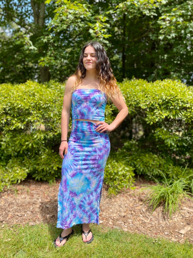 tie dye tube top hipster tube top set, tie dye maxi skirt heady skirt set Boho tube top set handmade skirt top set hippie skirt set
