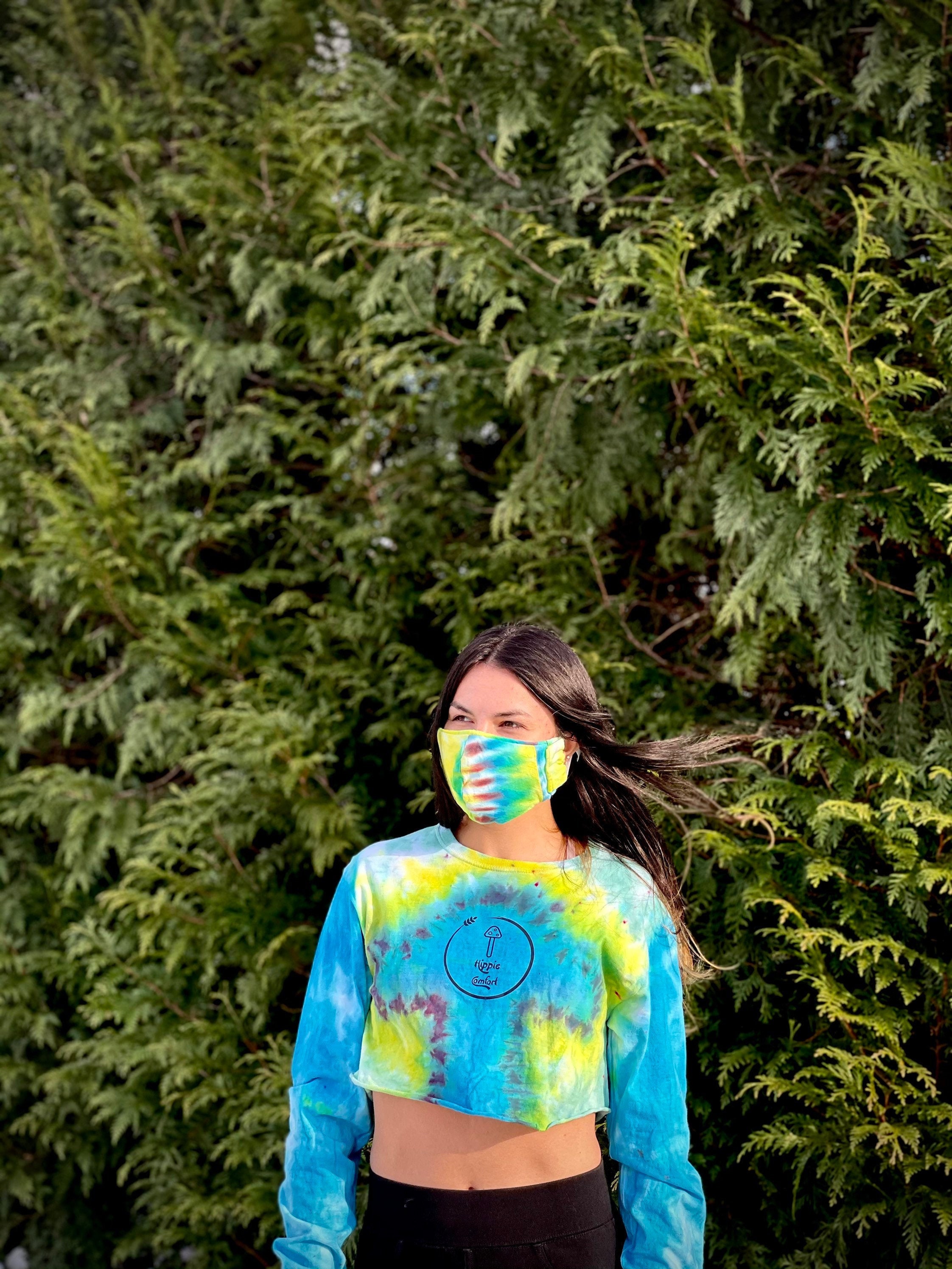 Long Sleeve Crop Top Tie Dye Mushroom 