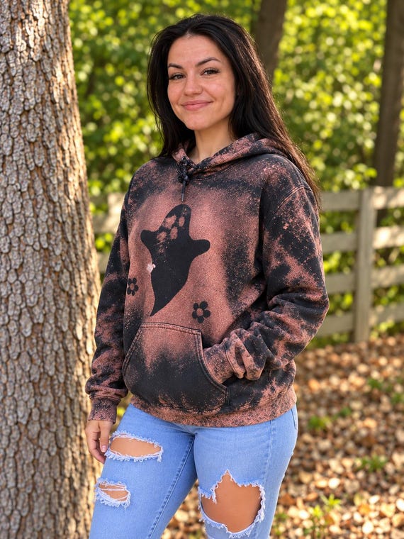 Ghost hoodie, spooky hoodie, bleach dye ghost hoodie, ghost sweatshirt, halloween hoodie, halloween sweatshirt, bleach Halloween hoodie