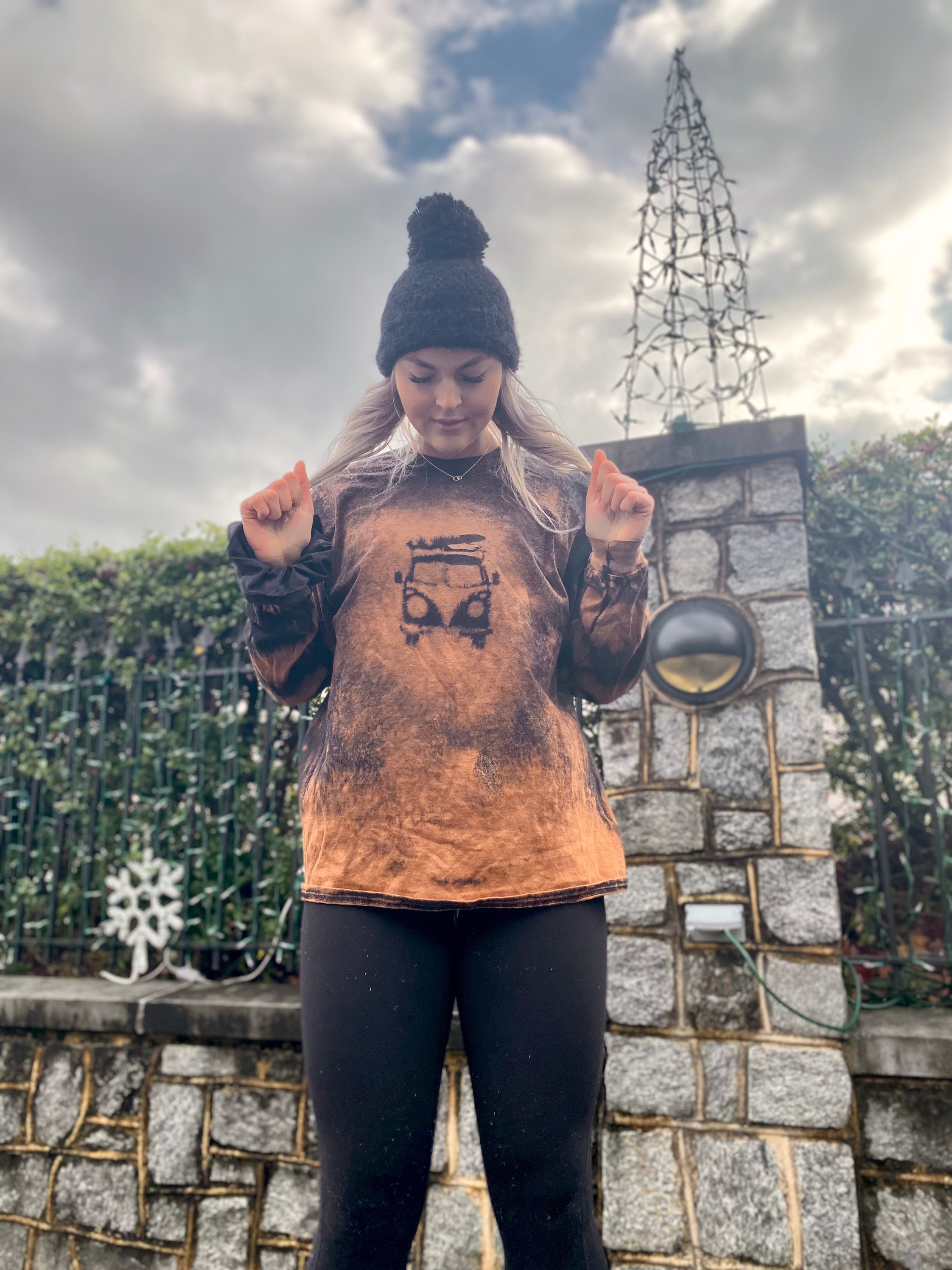 Hippie van tee, hippie tie dye shirt, hippie van shirt, hippie tie dye tee, bleach dye tee, bleach dye shirt, bleached long sleeve tee, boho
