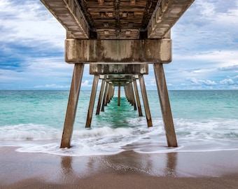 Under piren vid Vero Beach Florida Canvastavla i metall Vardagsrum Sovrum Väggkonst Poster Kustkonst Fotografi Stranddekor