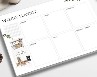 Wochenplaner DIN A5 | "Cozy Home" mit 50 Blatt | Boho | To-Do-Liste | Timer | Stundenplan | Büro | Notizblock | Essensplaner