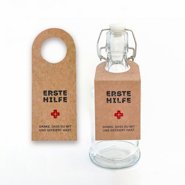10 Erste Hilfe-Flaschenanhänger für den "Morgen danach" aus festem Kraftpapierkarton