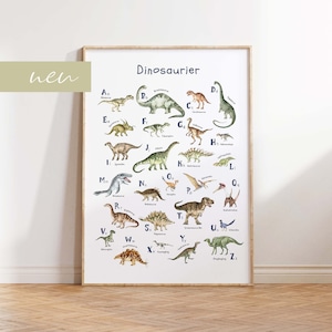 Dinosaur poster with alphabet | ABC poster for dino fans | Animal alphabet poster in DIN B2 and A4 - also great as a gift