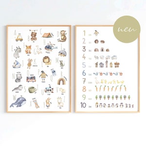 Set of boho style alphabet and number posters | ABC and number picture for the children's room | Learning posters in DIN A4 and B2 | great as a gift