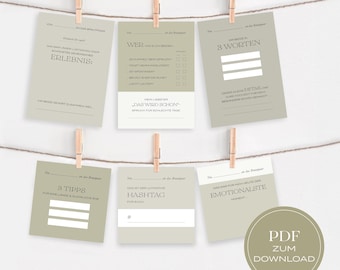 20 personalized wedding guest book cards – for personal memories and special moments. Download | high-quality design | Olive