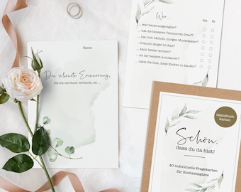 40 Gästebuch Karten für die Hochzeit mit Box | DIN A6 Postkartengröße | für Wünsche und Nachrichten der Gäste | Greenery und Eukalyptus