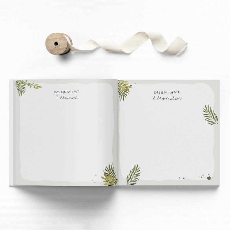 Babytagebuch Mein erstes Jahr Babybuch Babyalbum 1. Jahr unisex im Greenery Stil perfekt als Geschenk zur Geburt Bild 7