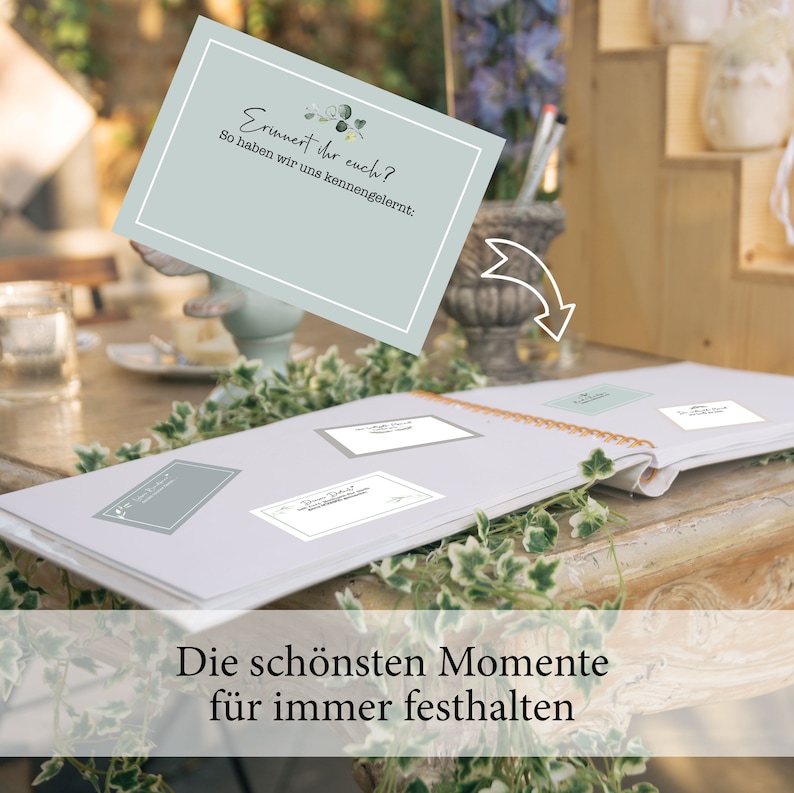 20 individuelle Gästebuch-Karten für die Hochzeit in DIN A7 DIY-Gästebuch kreative Fragekarten Greenery Hochzeit Eukalyptus Bild 7