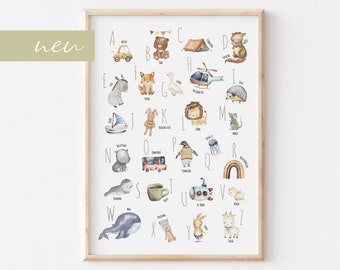 Süßes Alphabet-Poster im Boho Stil | ABC-Bild fürs Kinderzimmer | Lernposter in DIN A4 und B2 | auch toll als Geschenk