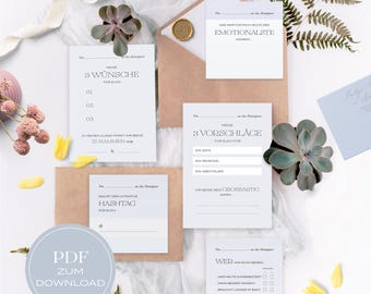 20 different wedding guest book cards – for personal memories and truly memorable moments. Download | high-quality design | blue