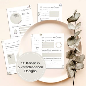 50 Gästebuch Karten für die Hochzeit mit Box 5 verschiedene Designs DIN A6 Postkartengröße für alle Paare Greenery & Eukalyptus Look Bild 7
