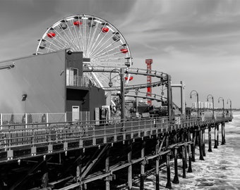 Santa Monica Pier Print: Black and White California Photography