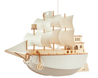 Hängelampe Piratenschiff aus Holz, Deko, Hängebeleuchtung, Kinderzimmer, Babyparty