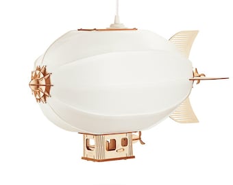 Houten luchtschip hanglamp, decoratief, hangende verlichting, kinderkamer, babyshower