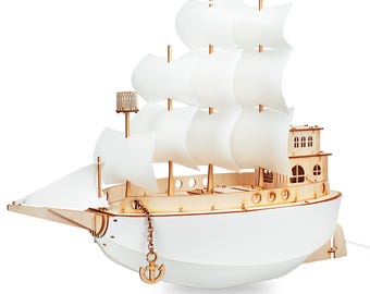 Holz-Stehlampe Piratenschiff, Nachtlampe, Deko, Kinderzimmer, Babyparty
