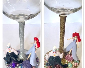 Character wine glass - the little mermaid - princess Ariel - Ursula