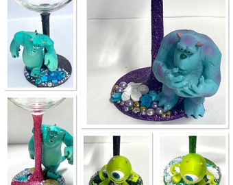 Disney character wine glass - monsters inc - sulley - Mike