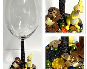 Character wine glass - Disney - Winnie the Pooh - owl - rabbit