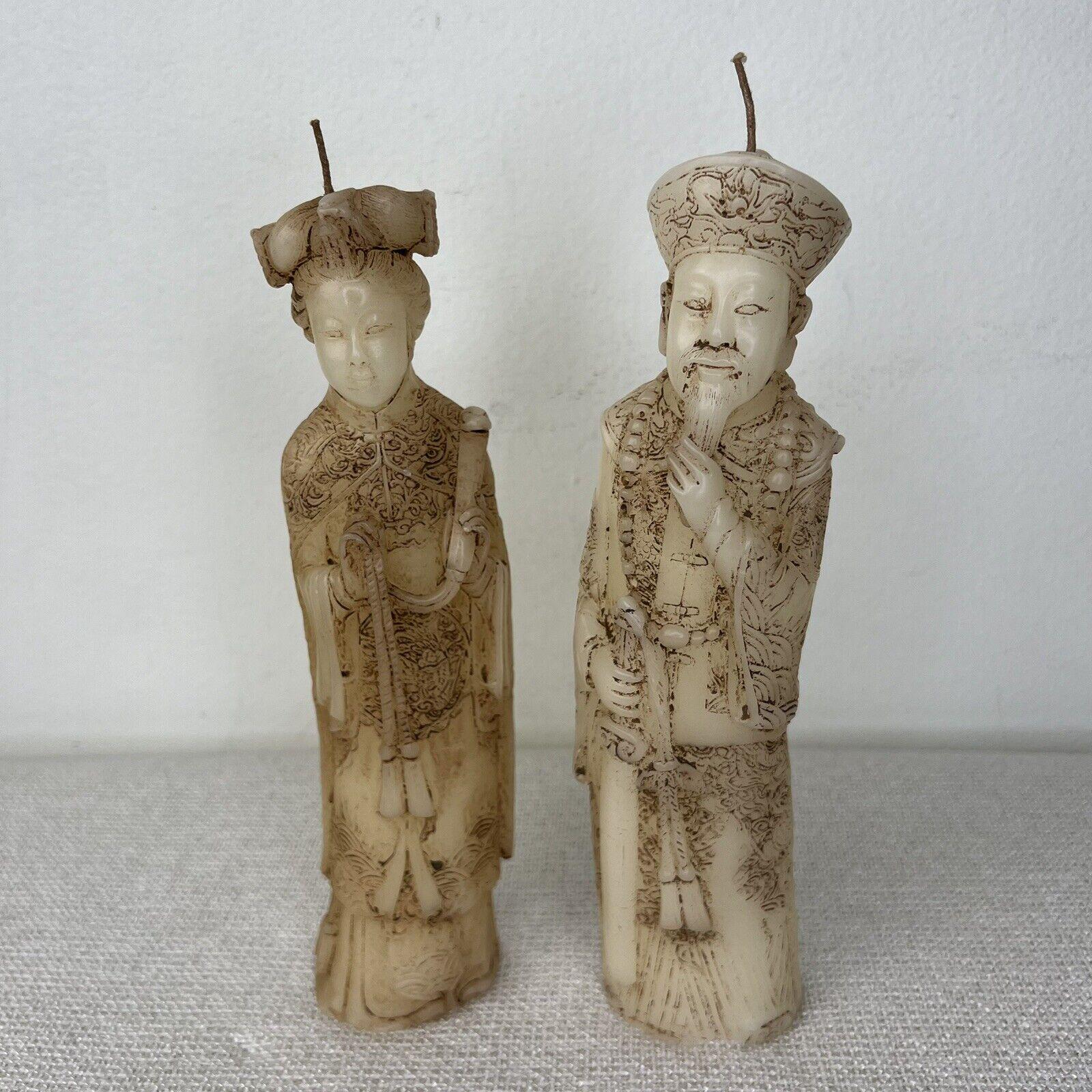 中国風の皇帝と皇后のペアの象牙風の練り物 ヴィンテージの中国皇帝と皇后の型押し燭台フィギュア ペア - Etsy 日本
