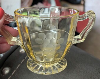 Vintage Hocking cameo ballerina yellow depression glass sugar bowl
