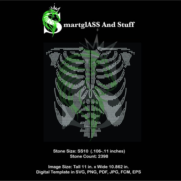 Instant Download Ribcage Skeleton Rhinestone Template-2 SIDED