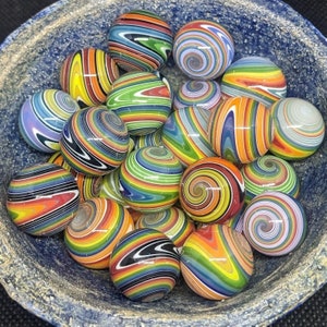 Mini Linework Surprise Marbles ~.6" , mini Rainbow marbles, mini Wig-wag marbles, mini hider marbles, surprise marbles, glass art