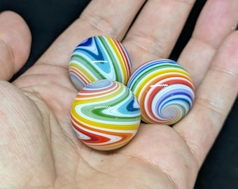 Rainbow w/White 3-pack Linework Marbles 1", Rainbow marbles, Mystery marbles, Wig-wag marbles, hider marbles,  collectible art, glass art