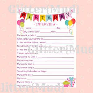 Birthday Interview - Pink and Purple - Printable