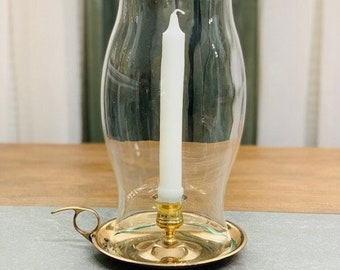 Vintage Colonial-Style, Farmhouse, Brass, Chamberstick, Candleholder, Chamber Candleholder, Hurricane Candleholder