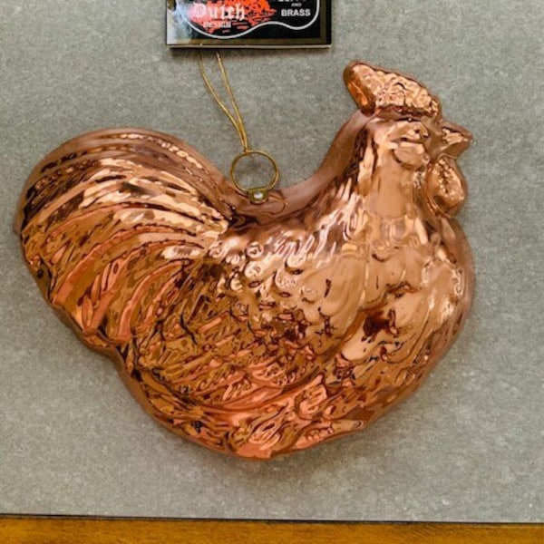 Vintage Copper-Plated Brass Rooster Mold w/Wall Hanger Wall Decor Farmhouse Collectibles, Old Dutch International, LTD.