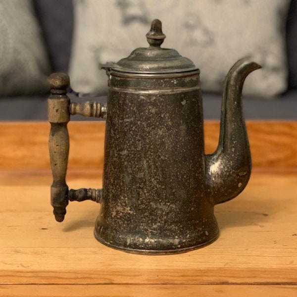 Antique Coffee Pots, Vintage Tin w/old Wood Handle. Farmhouse Decor, Vintage Coffee Pot, Frontier Pot, Primitive Pot Stove, Kitchenware,
