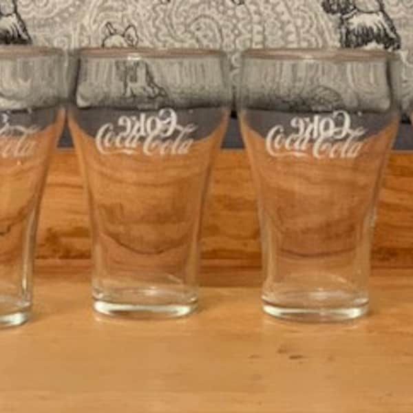 Vintage Petite Enjoy Coca-Cola Clear 8-ounce Glasses 6-piece set. Coca-Cola Glassware, Summertime Drinkware, Vintage Coca-Cola Coke, Barware