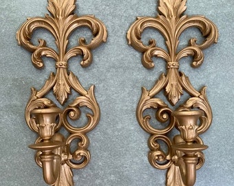 Vintage Burwood MCM Ornate, Regency Hollywood Candle Wall Sconce, Candle Sconce, Wall Candle Holder, Sconce, Home Decor, Wall Decor,